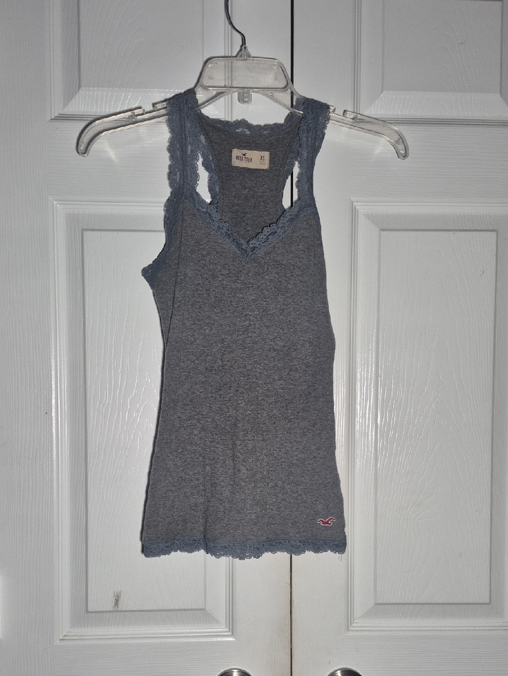 Y2K HOLLISTER Lace Trim Racerback Tank XS Heather Gray Top Fitted Vintage Shirt